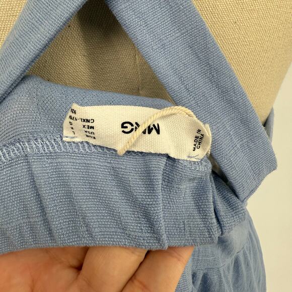 MANGO Light Blue Chambray Cross Back Tiered Midi Dress, Size 8 - Picture 4 of 6